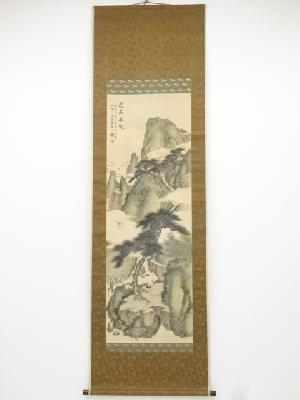 明治42（1909）年　寳斎筆　蓬莱春暁図　肉筆絹本掛軸（共箱）